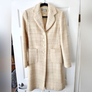 Womens Banana Republic Cream Tweed Coat Size Small